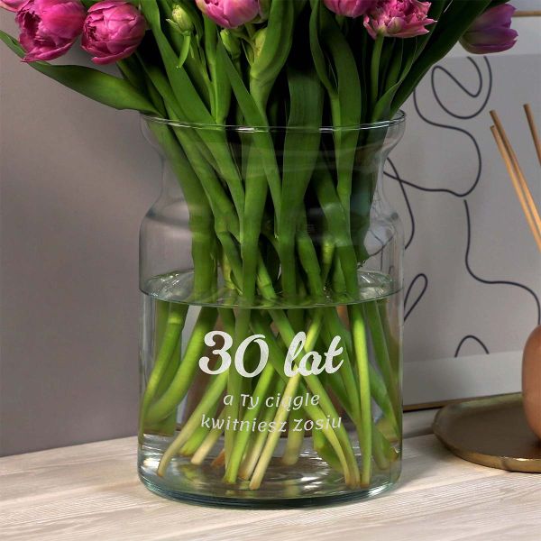 Transparentny wazon grawerowany NA 30 URODZINY