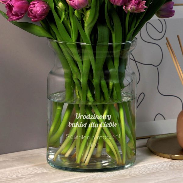 Transparentny wazon z personalizacją NA URODZINY DLA NIEJ