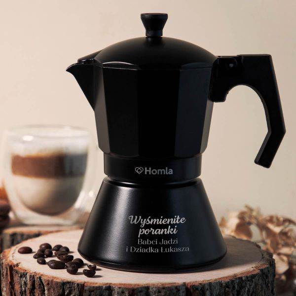 Personalizowana czarna kawiarka 9 cup PREZENT NA DZIEŃ BABCI I DZIADKA