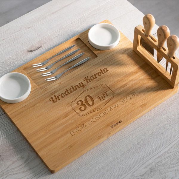 Deska do serwowania z miseczkami i nożykami personalizowana PREZENT NA 30 URODZINY