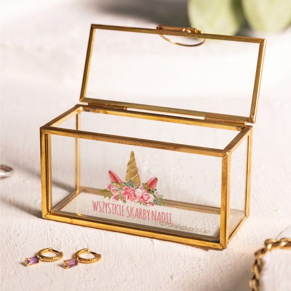 Złota mini szkatułka na biżuterię personalizowana DLA SIOSTRZENICY