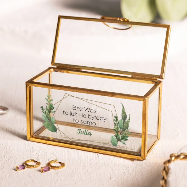 Personalizowana szkatułka na biżuterię mini złota z nadrukiem DLA CHRZESTNYCH