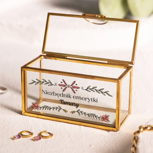 Złota szkatułka na biżuterię mini z nadrukiem DLA EMERYTKI