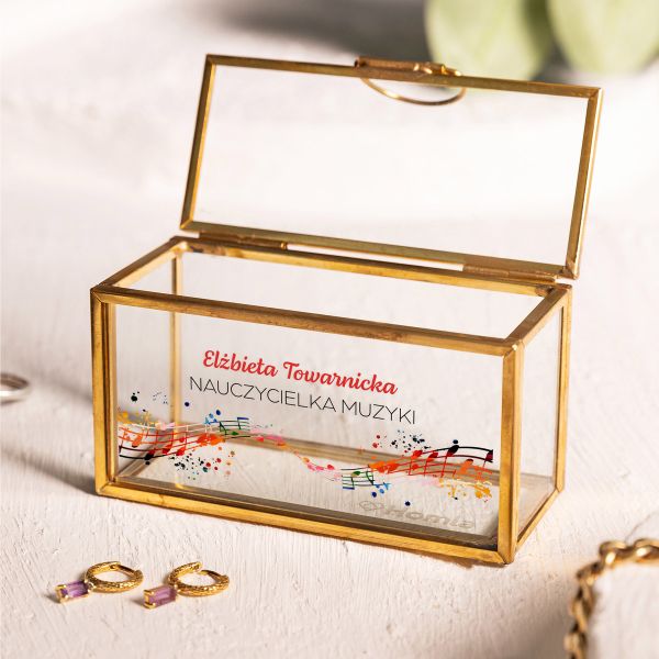 Złota szkatułka na biżuterię mini z personalizacją DLA NAUCZYCIELKI