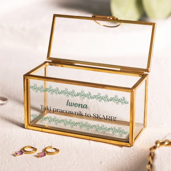 Mini szkatułka na biżuterię złota z personalizacją Z OKAZJI AWANSU