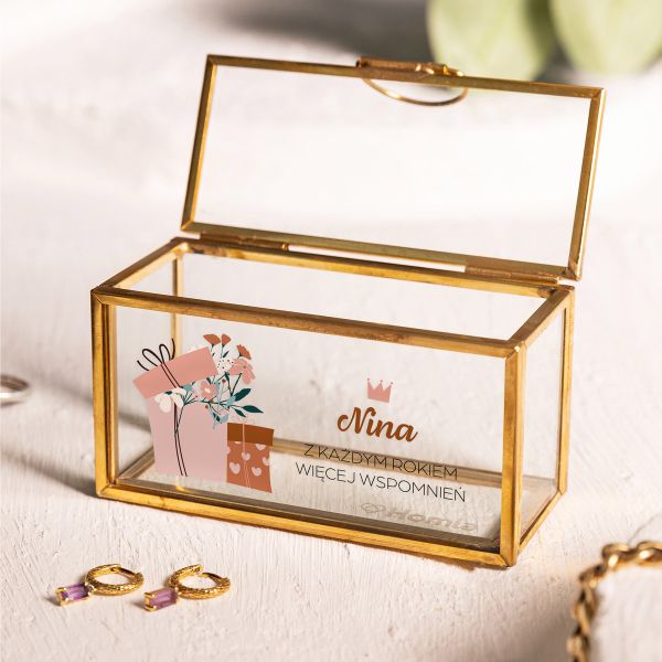 Mini szkatułka na biżuterię złota personalizowana NA URODZINY DLA NIEJ
