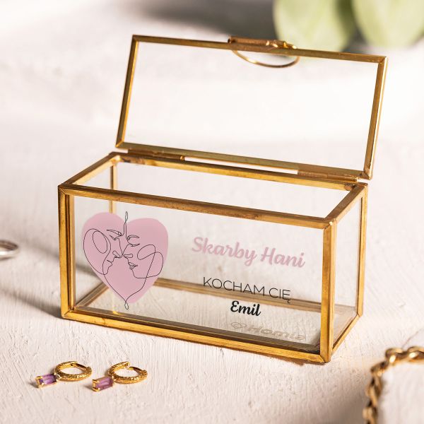 Złota szkatułka na biżuterię mini z personalizacją NA WALENTYNKI
