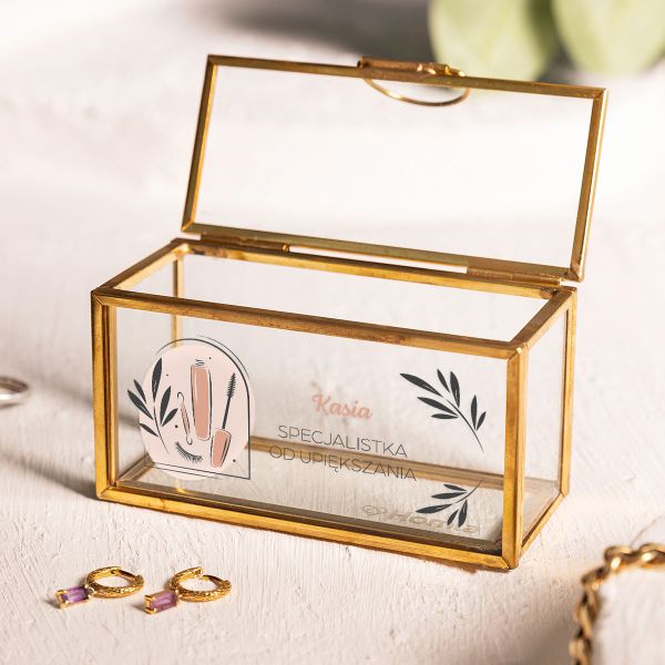 Złota mini szkatułka na biżuterię personalizowana DLA KOSMETYCZKI