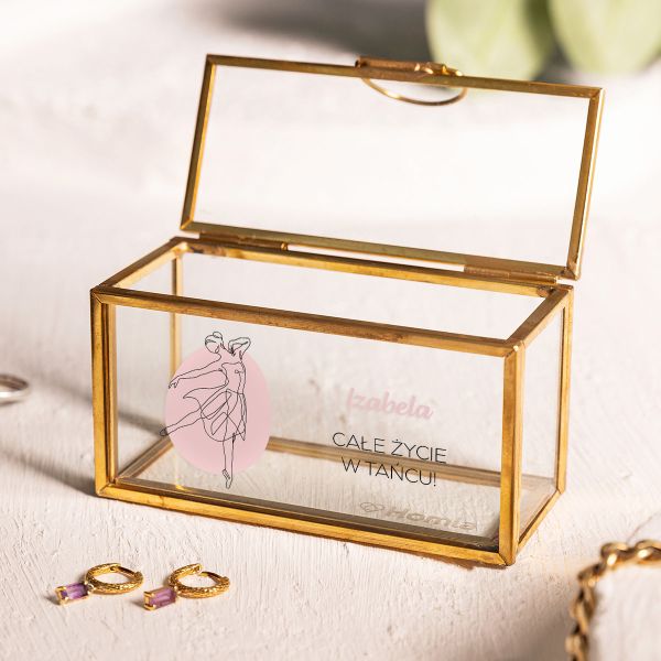 Personalizowana szkatułka na biżuterię mini złota z nadrukiem DLA TANCERKI