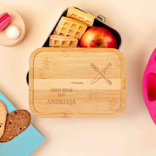 Lunchbox z grawerowaną pokrywką z bambusa UPOMINEK DLA TATY