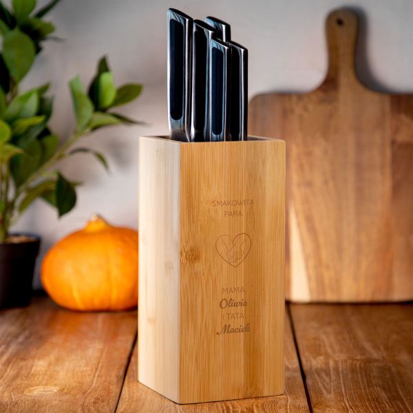 Personalizowany komplet noży z blokiem bambusowym 6 el. PREZENT DLA RODZICÓW