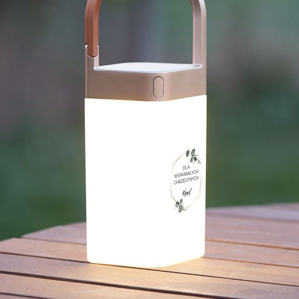 Personalizowana lampka LED przenośna NA PREZENT DLA CHRZESTNYCH złota 20 cm 