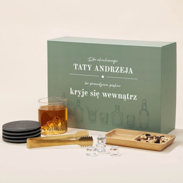 Personalizowany zestaw prezentowy miłośnik whisky 4 el. PREZENT DLA TATY