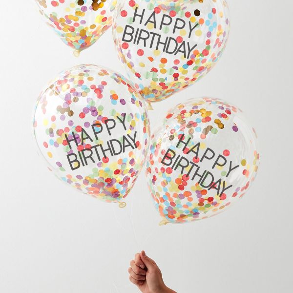 Balony urodzinowe z kolorowym konfetti 5 szt