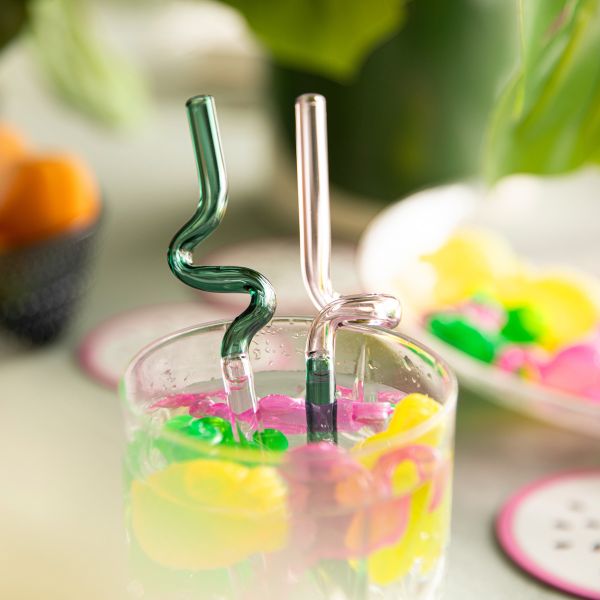 Zestaw słomek szklanych różowo-zielonych 2 szt