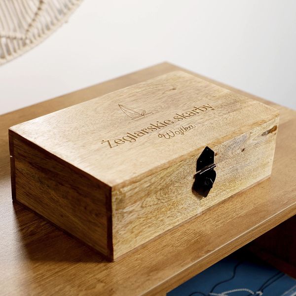 Personalizowna drewniana szkatułka 22x14x8 cm PREZENT DLA ŻEGLARZA