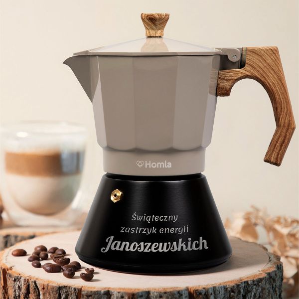 Kawiarka czarno-szara 6 cup z personalizacją PREZENT NA WIELKANOC
