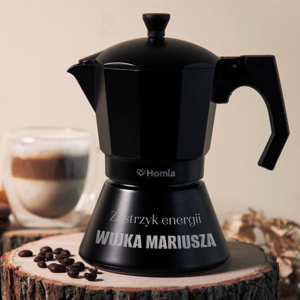 Czarna kawiarka 9 cup personalizowana DLA WUJKA