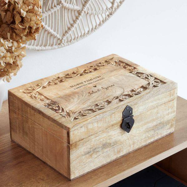 Duża drewniana szkatułka na pamiatki PREZENT NA ŚLUB