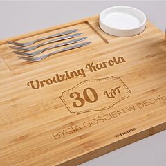 Deska do serwowania z miseczkami i nożykami personalizowana PREZENT NA 30 URODZINY