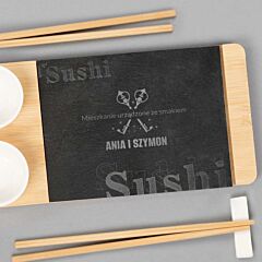 Zestaw do sushi z grawerowanym kamieniem 30x14 cm PREZENT NA PARAPETÓWKĘ