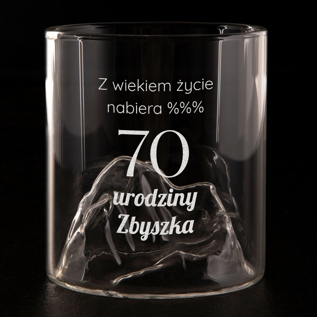 Szklanka do whisky z własnym grawerem PREZENT NA 70 URODZINY