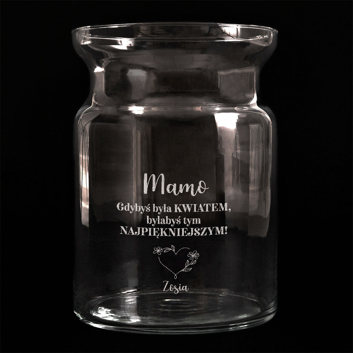 Transparentny wazon z personalizacją DLA MAMY