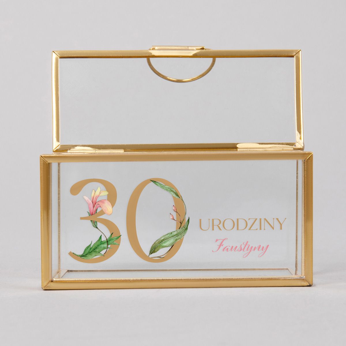 Złota mini szkatułka na biżuterię personalizowana NA 30 