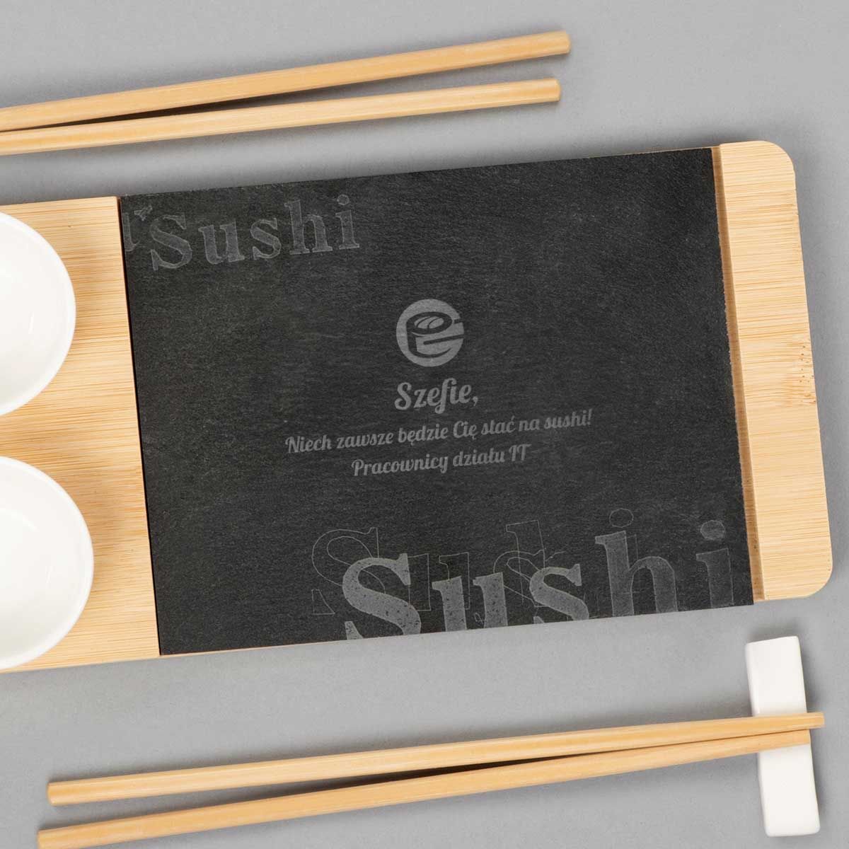 Zestaw do sushi grawer na kamieniu 30x14 cm PREZENT DLA SZEFA
