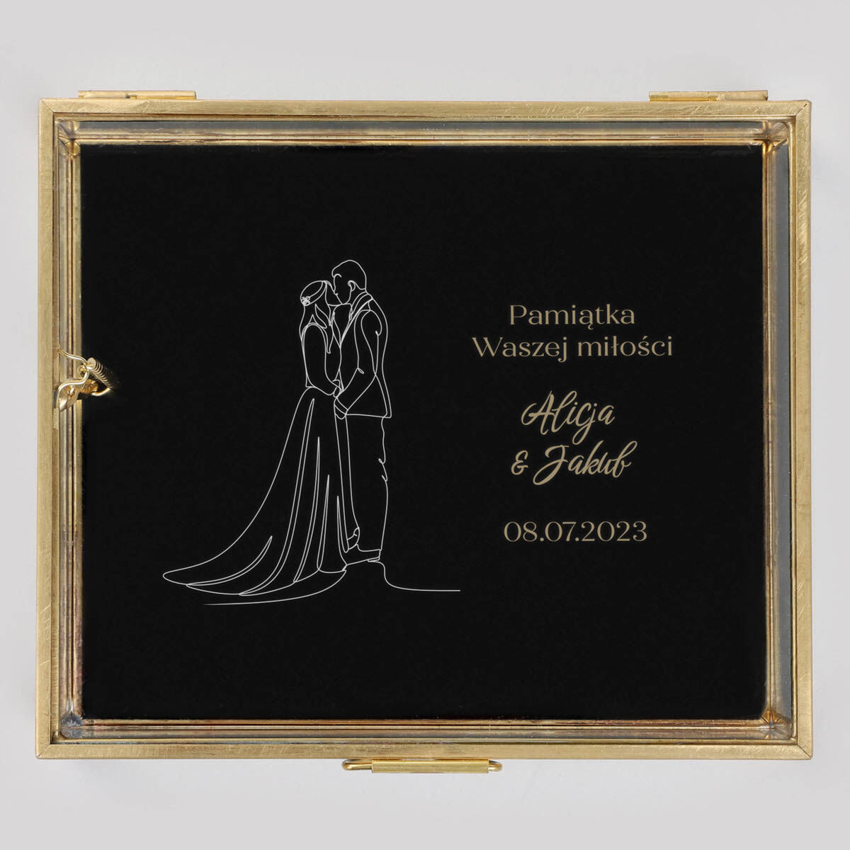 Szkatułka na biżuterię z welurową wyściółką personalizowana PREZENT ŚLUBNY