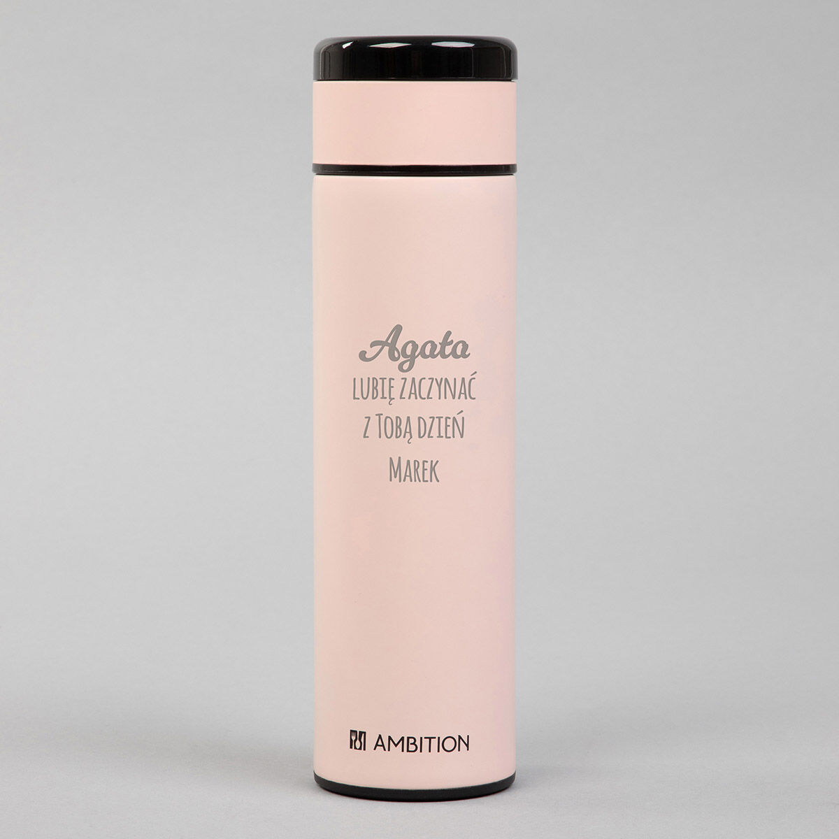 Różowa butelka termiczna z personalizacją PREZENT NA WALENTYNKI